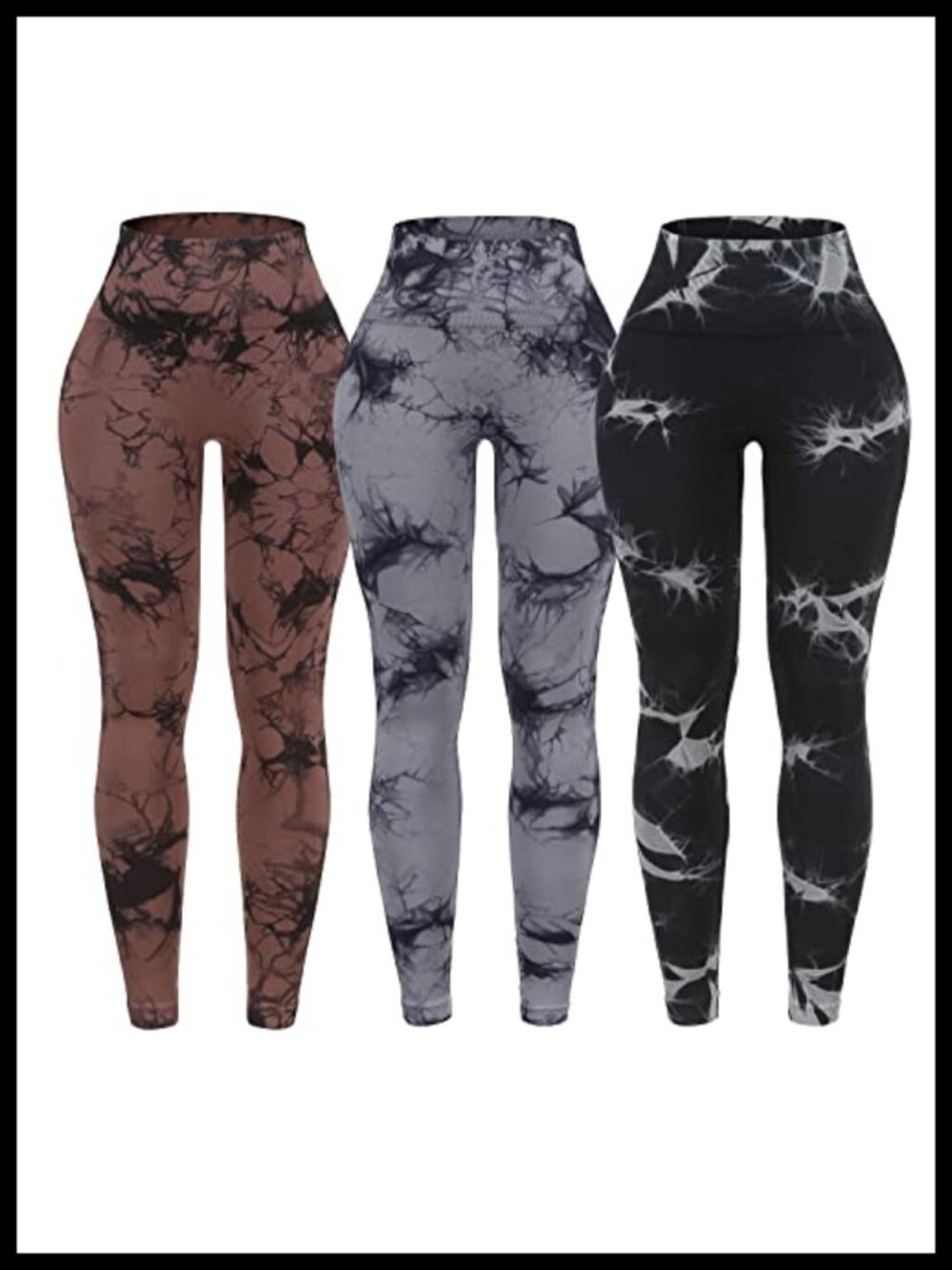 3 Pack Tie Dye Seamless High Waisted Workout Leggings Scrunch Butt Lifting Yoga